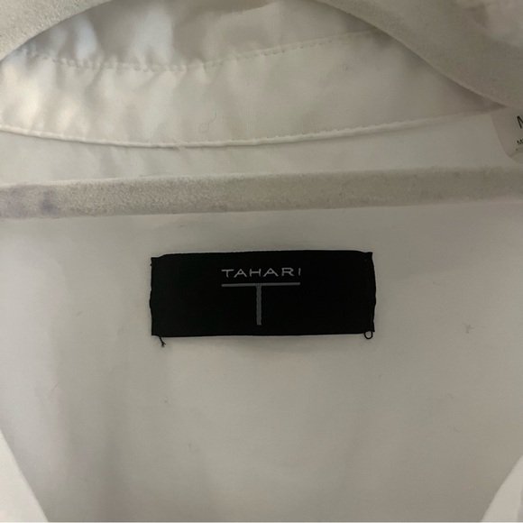 Tahari Puffed Sleeve Button Down Collared Shirt Size Medium White Cotton Blend - Picture 3 of 14